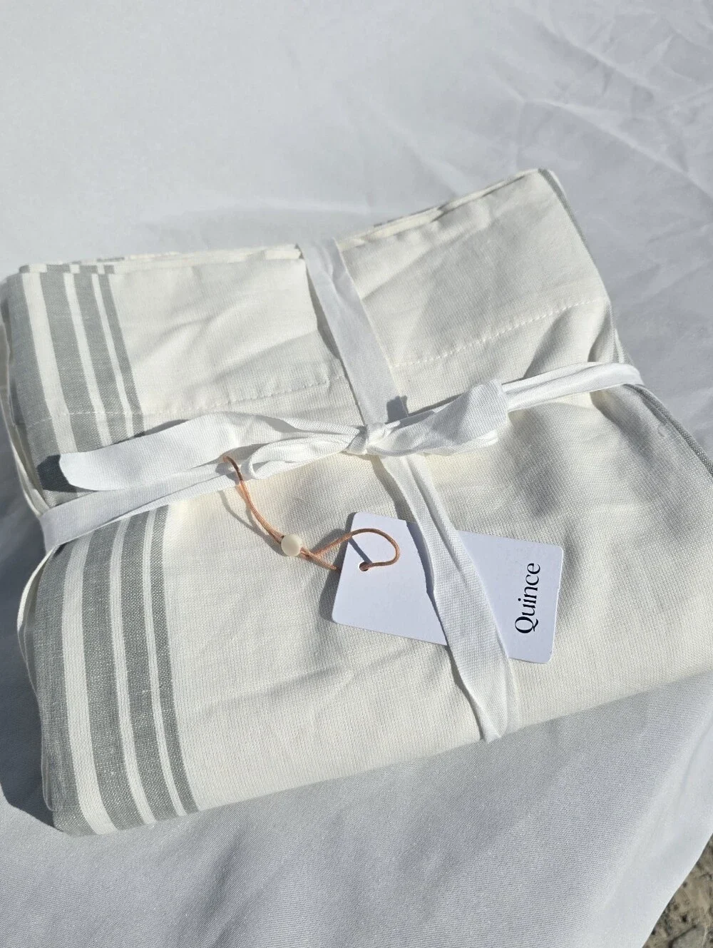 QUINCE 48x96 Sage Ivory Coastal Stripe Linen Cotton Light Filter 1 Panel 48